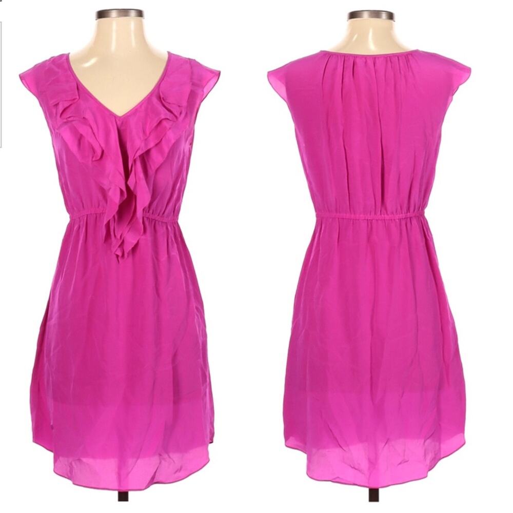 Rebecca Taylor 100% Silk Ruffle V Neck Dress Size 4